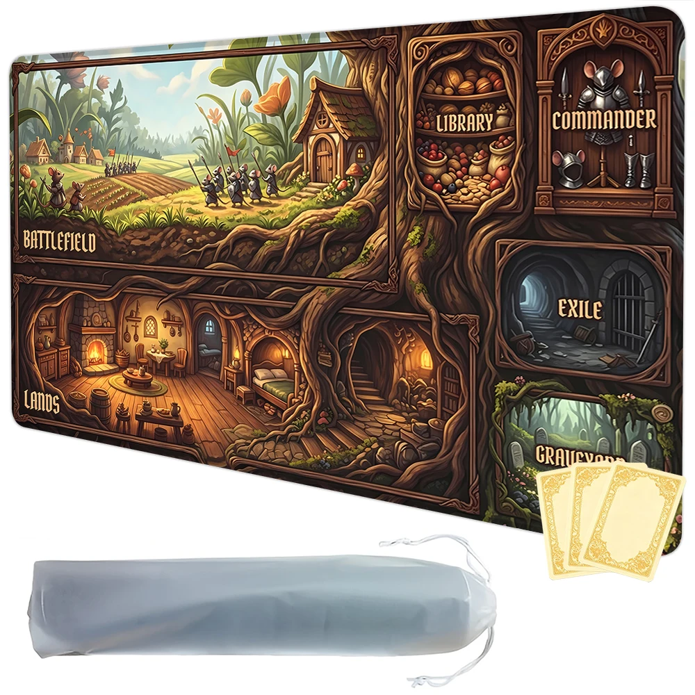 Fantasy Rat Kingdom TCG Playmat Magic Playmat Gathering Gaming Mat with Stitched Edge Anti-slip base 60X35cm Trading Card Game