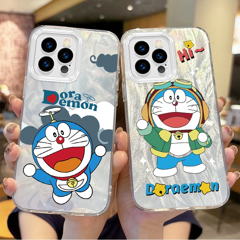 

Doraemon Cartoon Gradient Phone Case For iPhone 16 Pro Max Case 15 14 13 12 11 8 7 Pro Max Plus XS XR Washable Reflective Cover