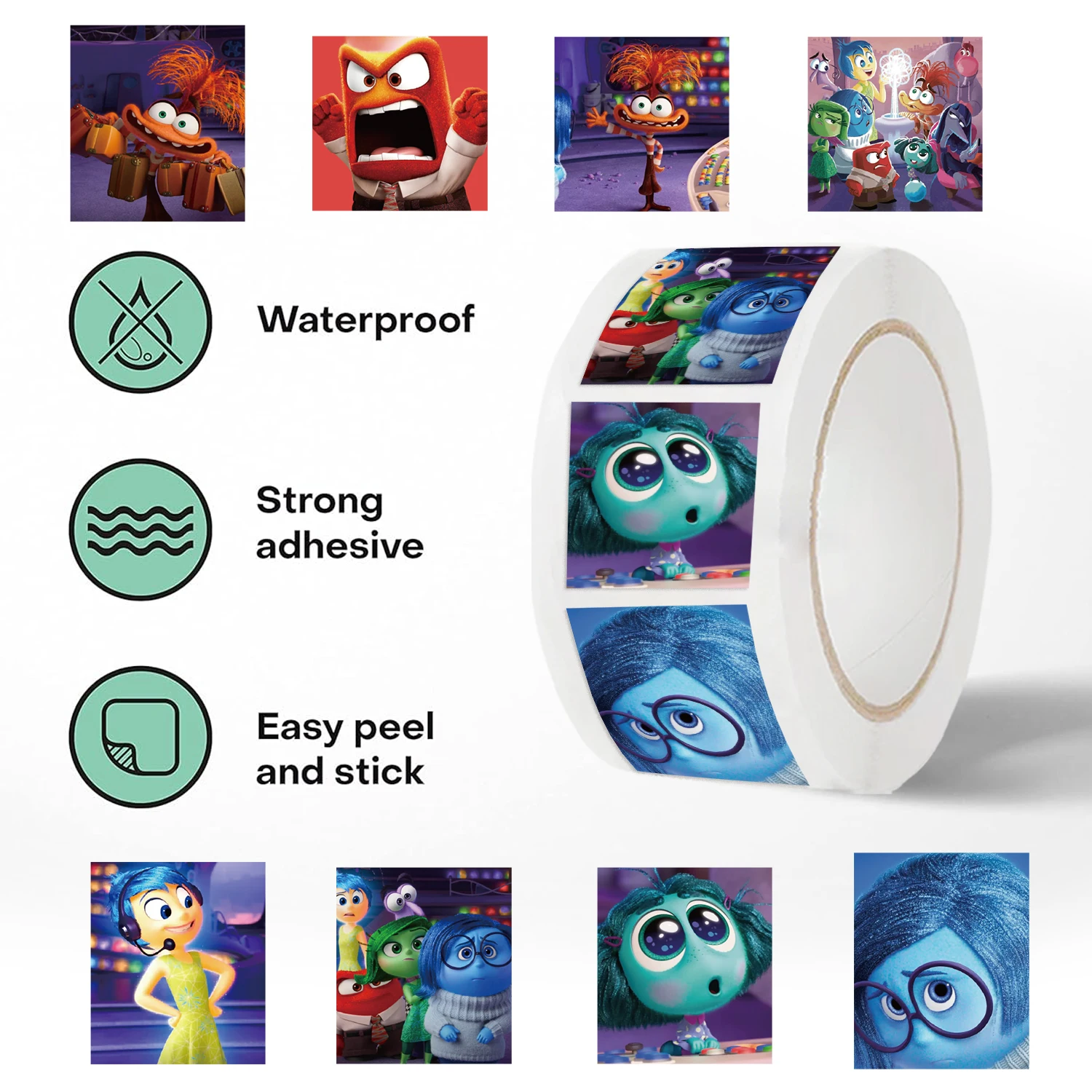 500 adet/rulo Disney Inside Out etiketler Kawaii Anime su geçirmez Pvc dizüstü çıkartmaları dekorasyon Stiker çocuk ödül oyuncak kız hediye