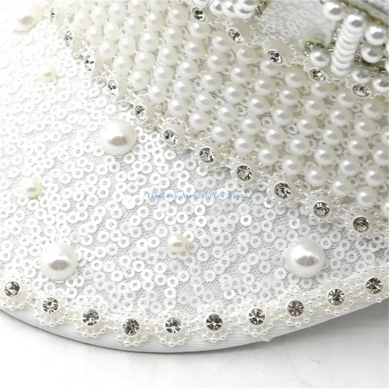 

97QE Sequins Captain Hat Shimmering Pearls Hat for Disco House Cocktail Parties
