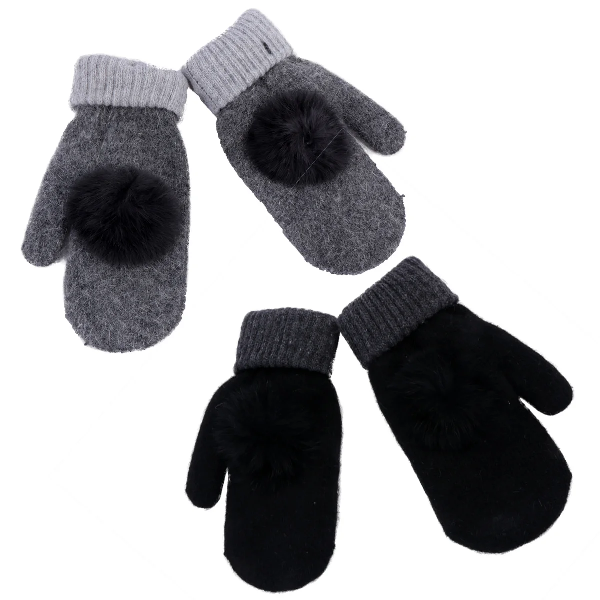 

2Pairs Winter Mittens Warm Fleece Lined Thermal Gloves for Women Classic Design Durable Acrylic Knit All Sizes