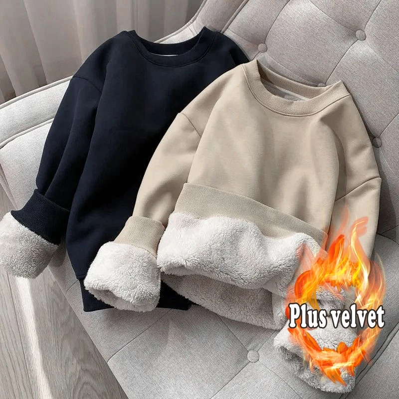 

Autumn and Winter New Thickened Men's and Women's Single-Layer Fleece-Lined High-End Small Hooded Long-Sleeved Sweater Lambswool