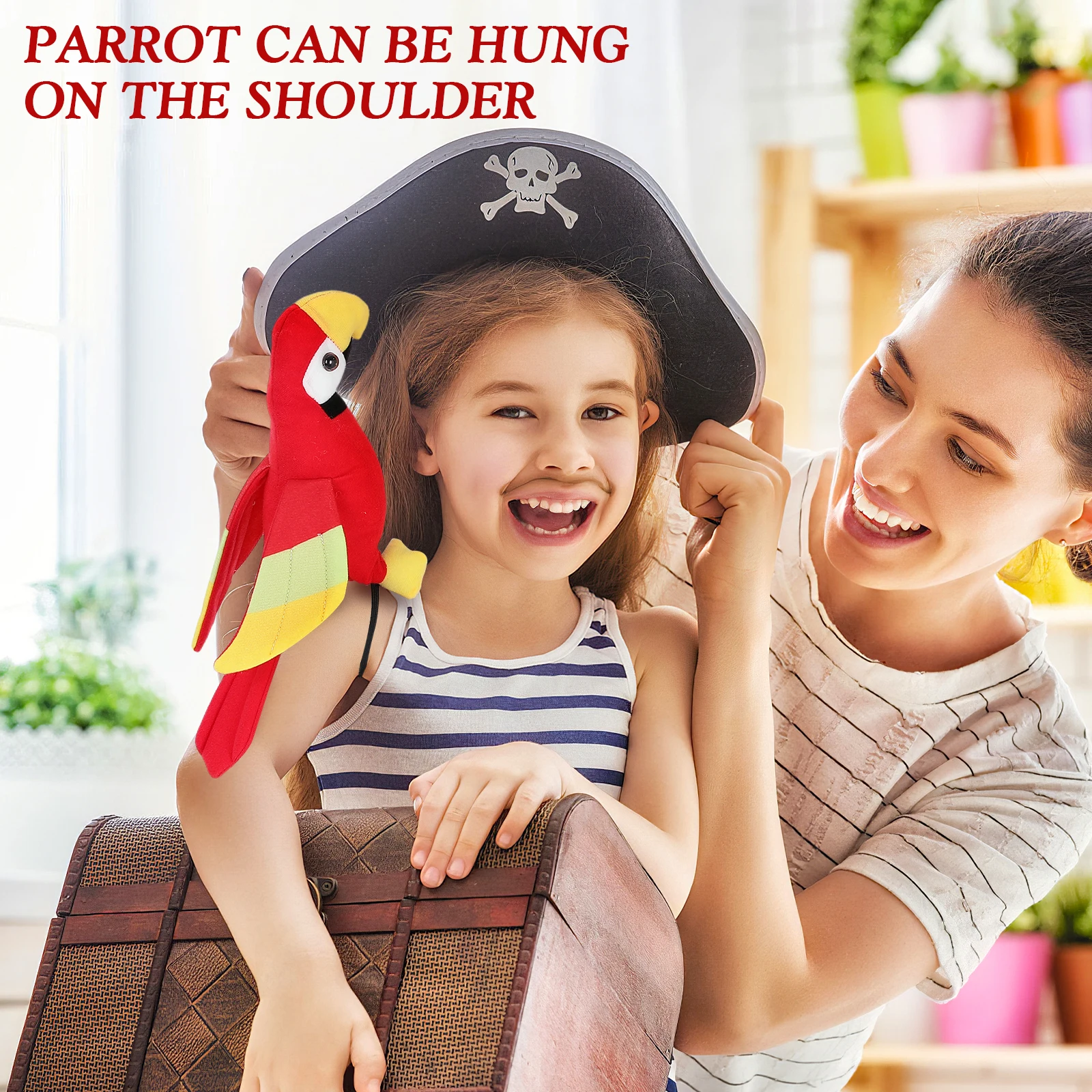 1세트 해적 의상 액세서리 어깨에 앉아있는 만화 앵무새 어린이 코스프레 파티 소품 해적 용품 어깨에 앉아있는 앵무새