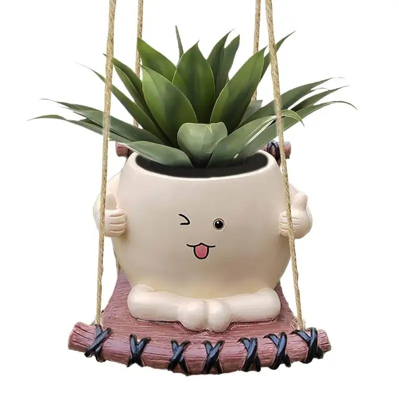 Creative Solid Swing Succulent Pot Outdoor Plants Succulent Pot Swinging Resin Plant Pot Smile Face Design For Garden Ornaments