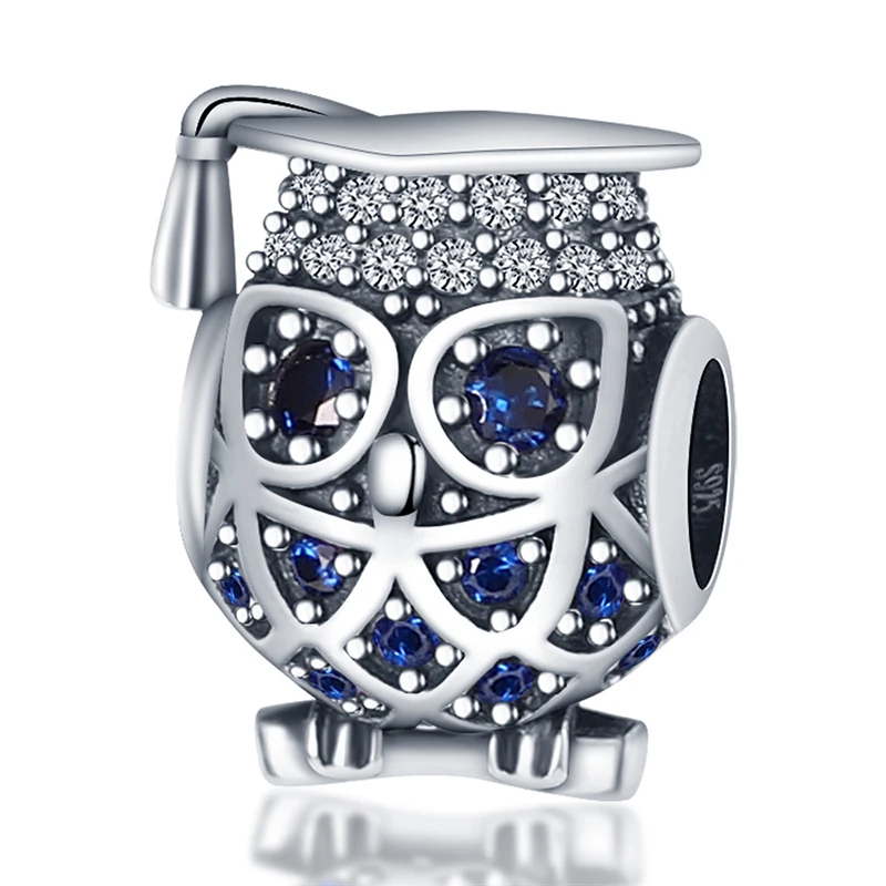 

Fit Pandora 925 Original Bracelets Good Luck Learned Owl Silver Charms Beads For DIY Fashion Christmas Jewelry Gift Making