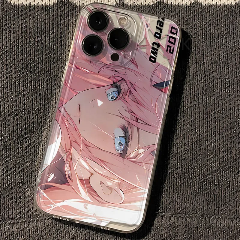 Japanese Anime 02 Zero Two Loverly Girl Phone Case For iPhone Case 16 15 14 13 12 11 Pro XR XS Max 7 8 Plus Phone Y2K Pink Cover