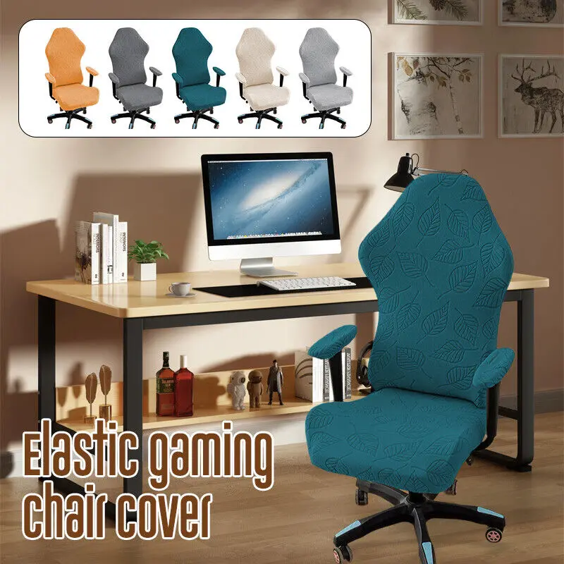 Gaming Chair Cover Leaf Jacquard Armchair Slipcover Computer Seat Cover Rotating Slipcover Armchair Protector Gaming Chair Case