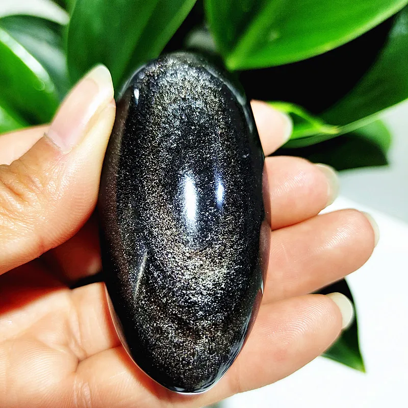 Natural Will Glow Silver Light Obsidian Palm Joist Sorcery Meditation Spiritual Healing Feng Shui Crystal Room Ornaments