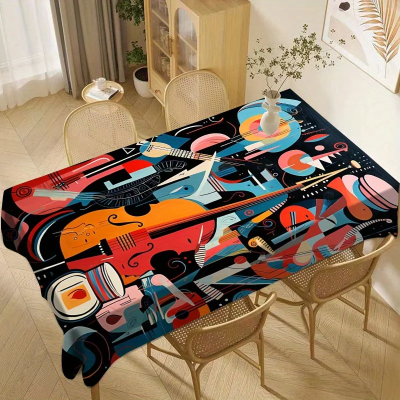 Tablecloth musical instrument printed tablecloth for household, gift, restaurant party, coffee table, desk, square tablecloth