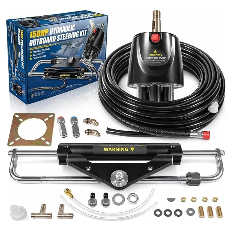 Upgrade 150HP Hydraulic Outboard Steering Kit Boat Marine System, for Single Station, Single-Engine Use