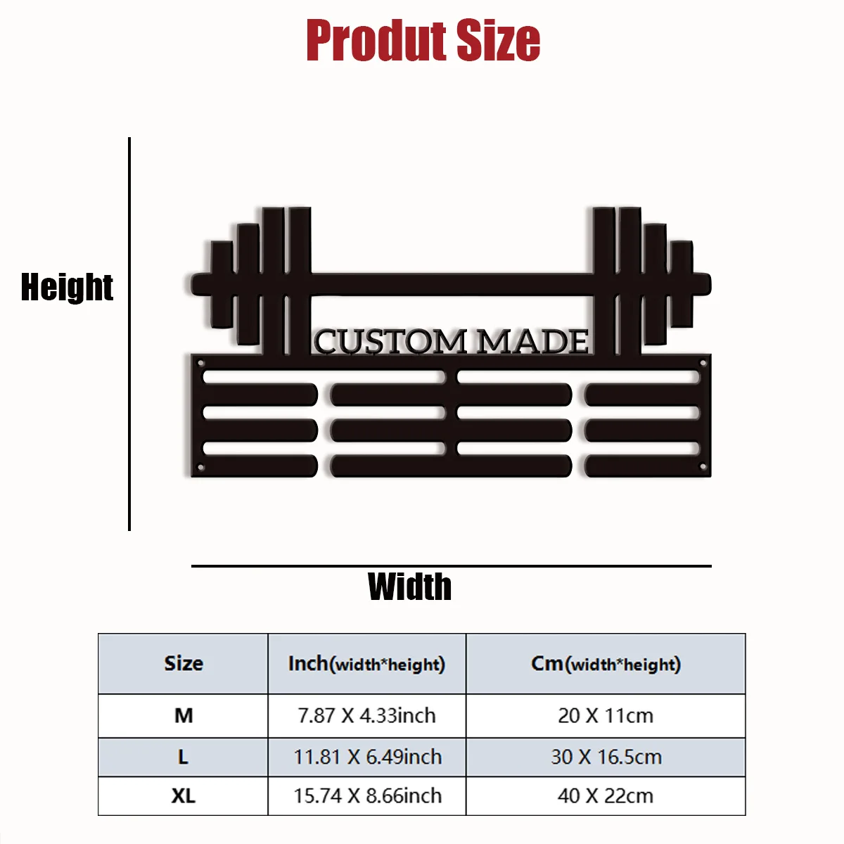 1 customized display decoration barbell Medal display rack wall mounted, capable of accommodating 50 medals, sports trophies, s