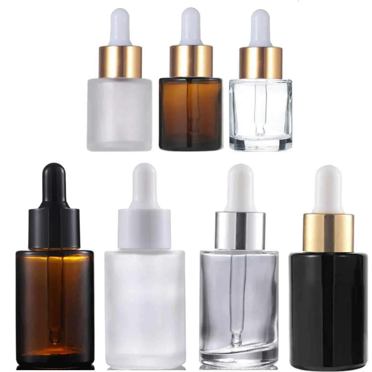 

10x 20ml 30ml Frosted Clear Amber Round Thick Glass Dropper Bottle for Essential Oils Essence Eye Drop Pipette Cap Refill Flat