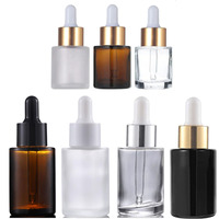 10x 20ml 30ml Frosted Clear Amber Round Thick Glass Dropper Bottle for Essential Oils Essence Eye Drop Pipette Cap Refill Flat