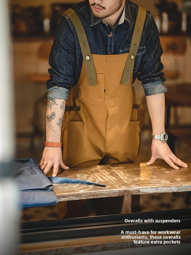 

Свободные прямые комбинезоны Maden в американском стиле ретро BF, мужские повседневные цельные брюки-шаровары, рабочая одежда с высокой талией, смесь хлопка