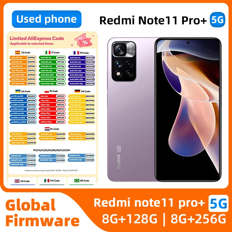 

Redmi note 11 pro+ plus Android 5G Разблокированный 6,6-дюймовый 8 ГБ ОЗУ 256 ГБ ПЗУ Все цвета в хорошем состоянии Оригинальный использованный телефон