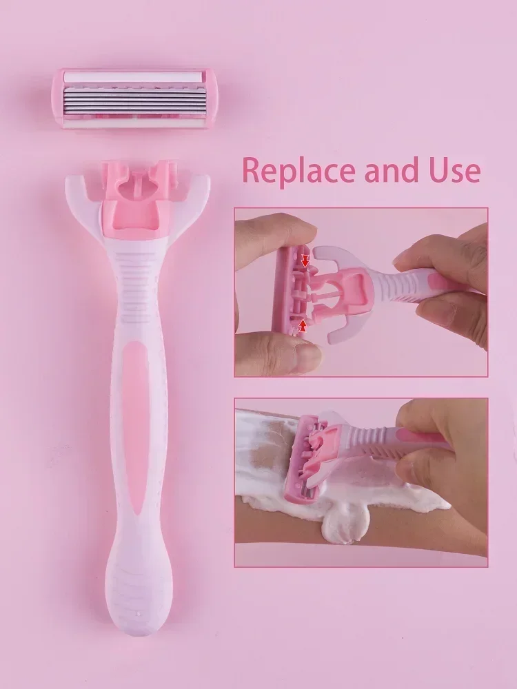 남녀공용 수동 안전 면도기, 6 겹 스테인리스 스틸 제모 면도, 교체 가능한 면도기 헤드, 핸들 1 개 + 블레이드 12 개