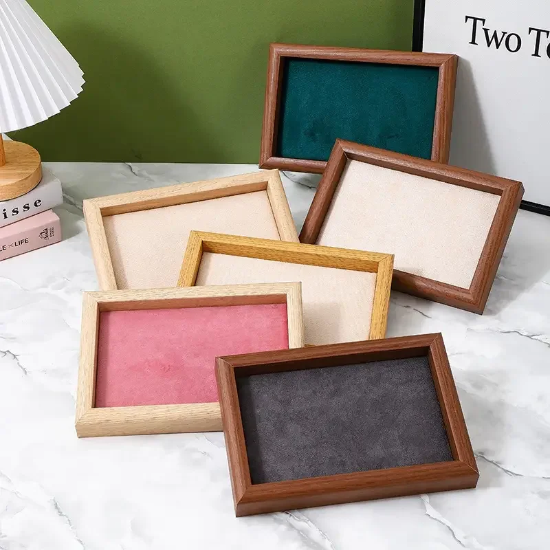 A walnut jewelry display tray with velvet pads, suitable for rings, earrings, studs, necklaces, bracelets, bracelets - elegant s