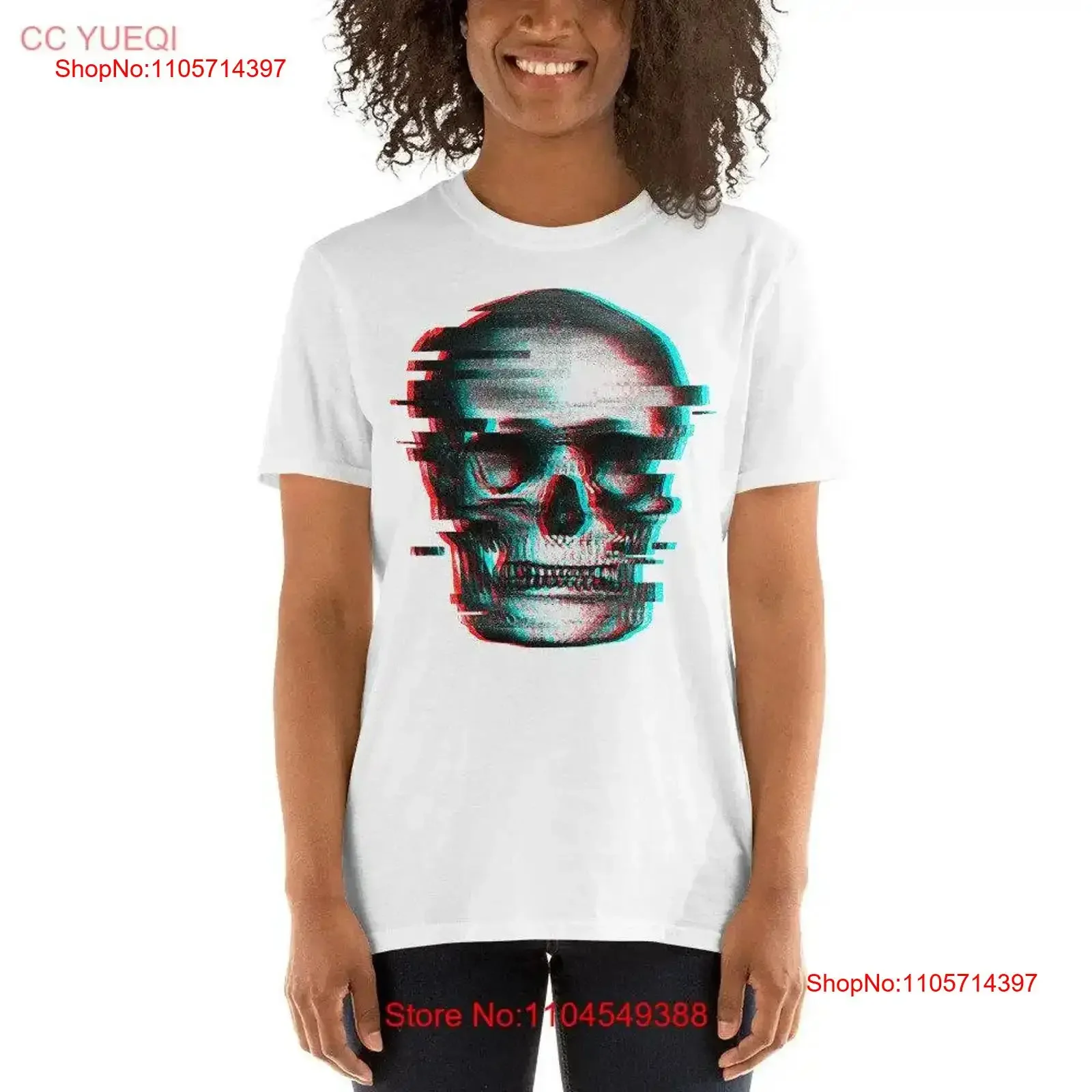 Glitched Skull Retro T Shirt 3D Virtual Reality Vintage Glitch Distorted Gothic X Ray Halloween Day of the Dead Skeleton