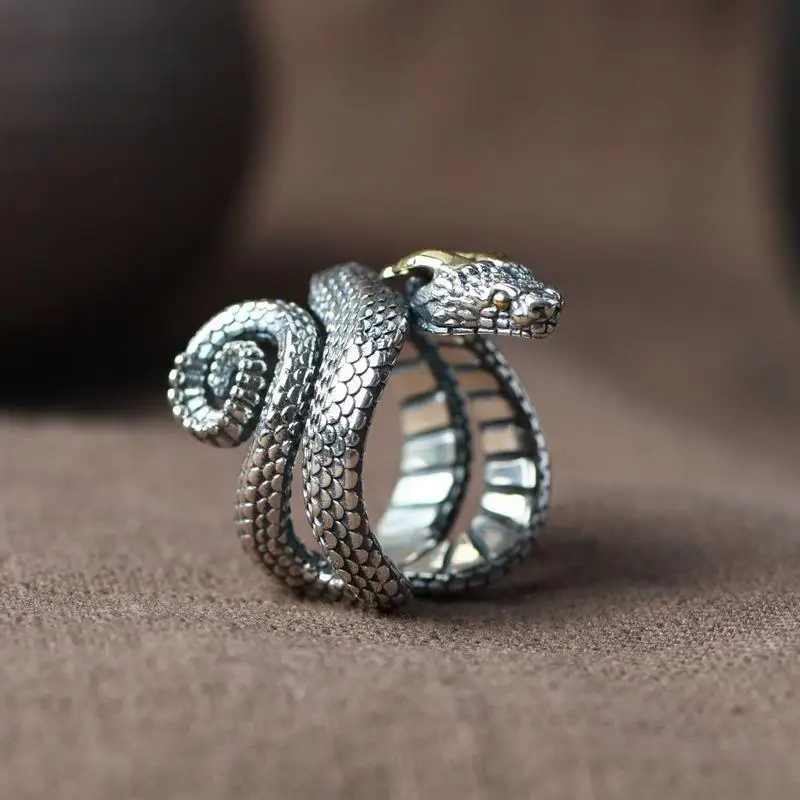 Vintage Gothic Charming Angle Snake Silver Ring for Men and Women Aesthetic Punk Viking Myth Snake Dragon Ring Gift Jewelry