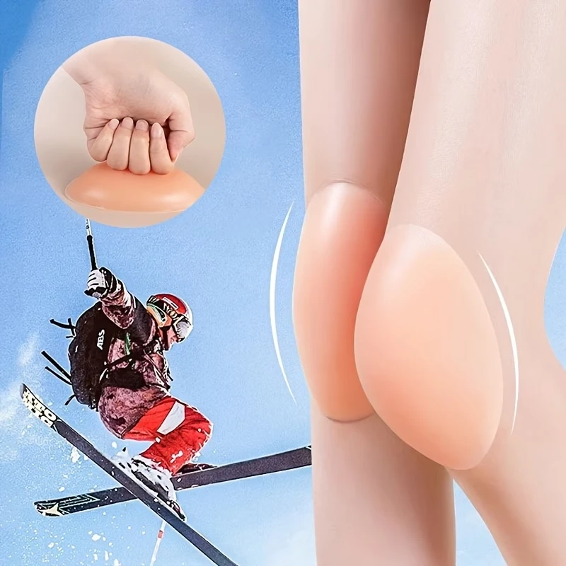 Self-Adhesive Silicone Knee Protector, Soft Shock Absorption Knee Pad for Ski, Ice Skating
