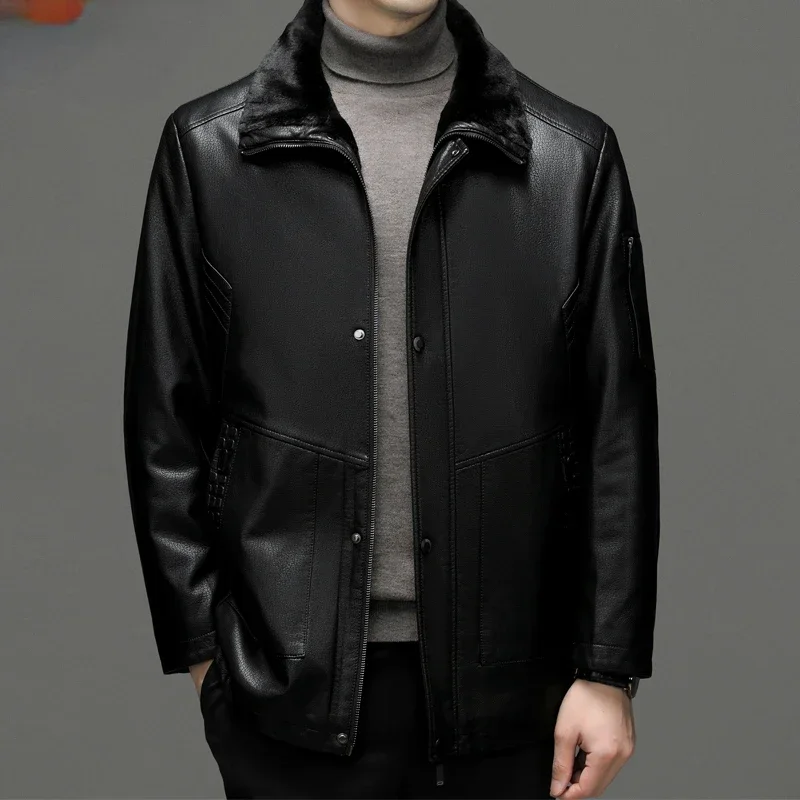 Genuine Leather Jacket for Men Black Leather Coats Men's Loose Casual Winter Warm Clothes Fashion Laple Men's Jackets Jaquetas