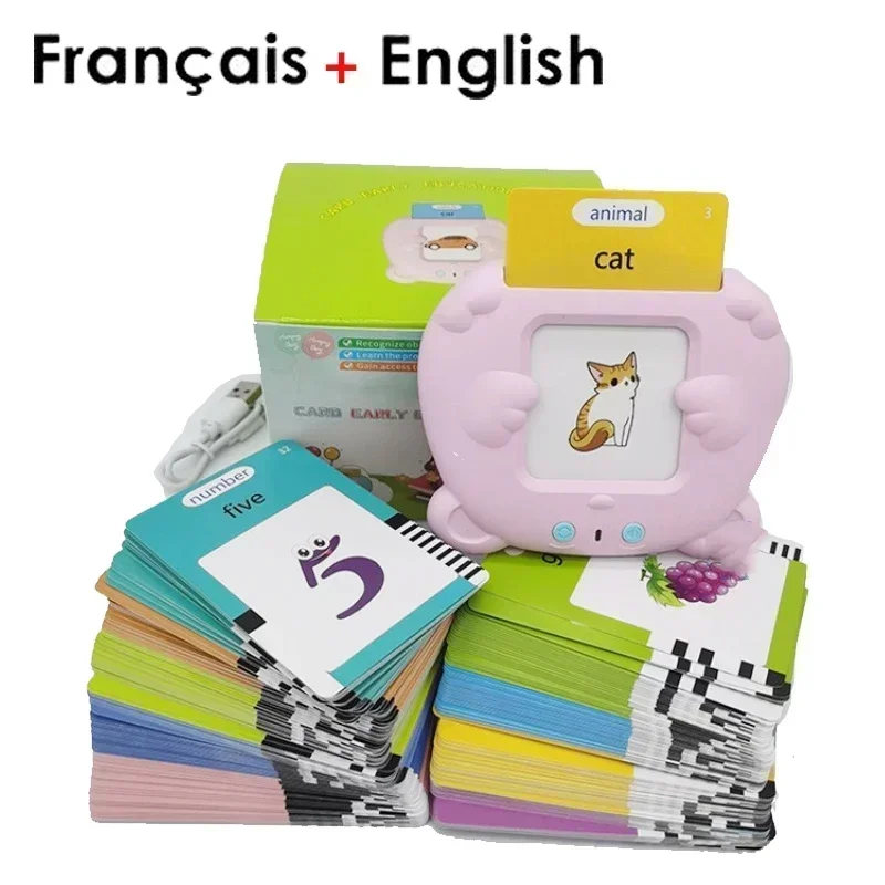 Machine à cartes cognitives pour enfants, dispositif électronique d'apprentissage de l'anglais, jouets éducatifs avec cartes flash parlantes et tablette de dessin LCD