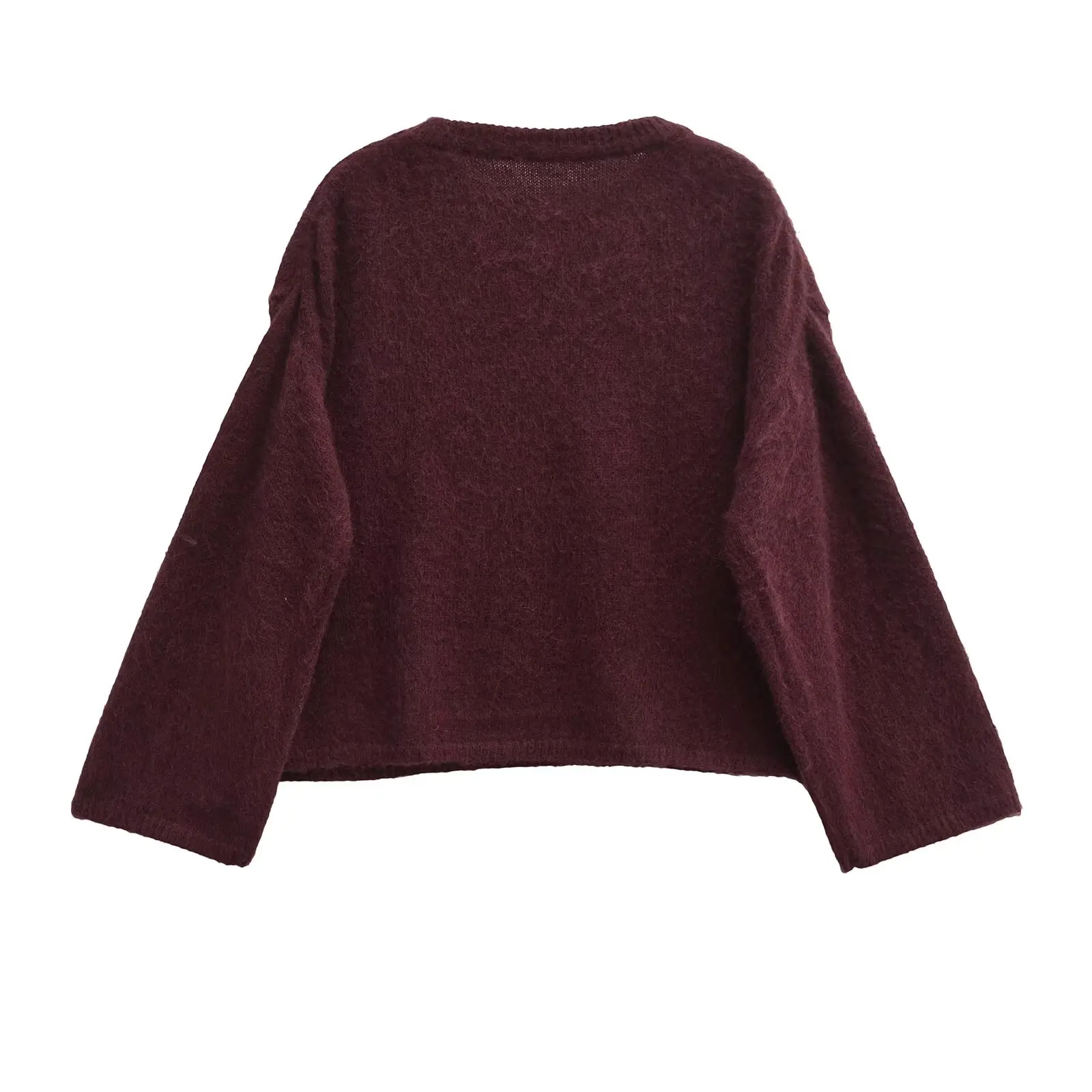 Dave&Di Minimalist Women's Burgundy Sweater Winter Mohair Off Shoulder Vntage Pullover Sweater Women Tops