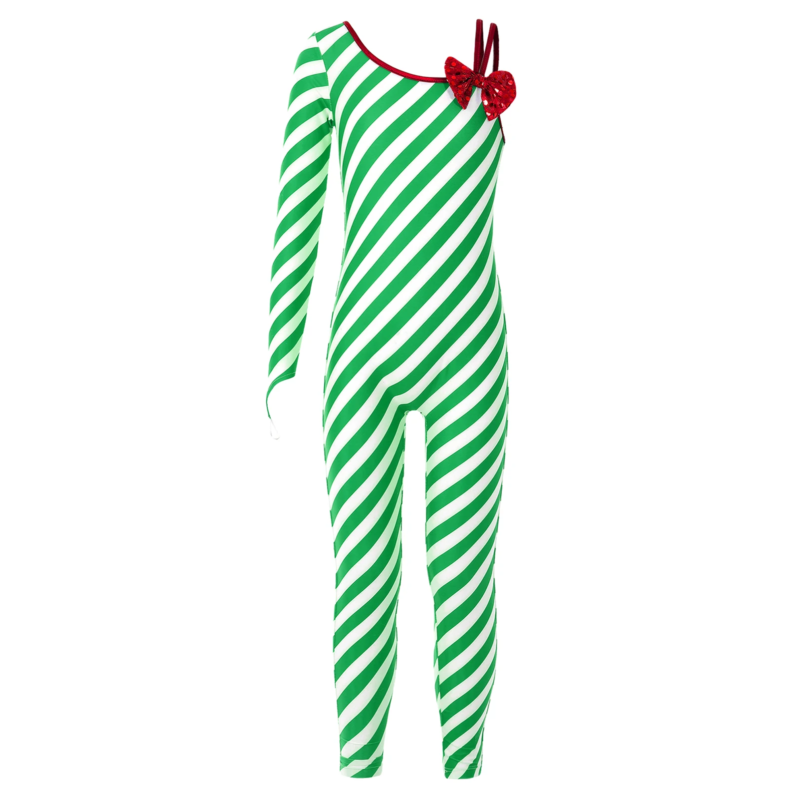 Kids Girls Candy Cane Striped Gymnastics Jumpsuit Full Bodysuit Dancewear Christmas Dance Costumes Ballet Dance Unitard