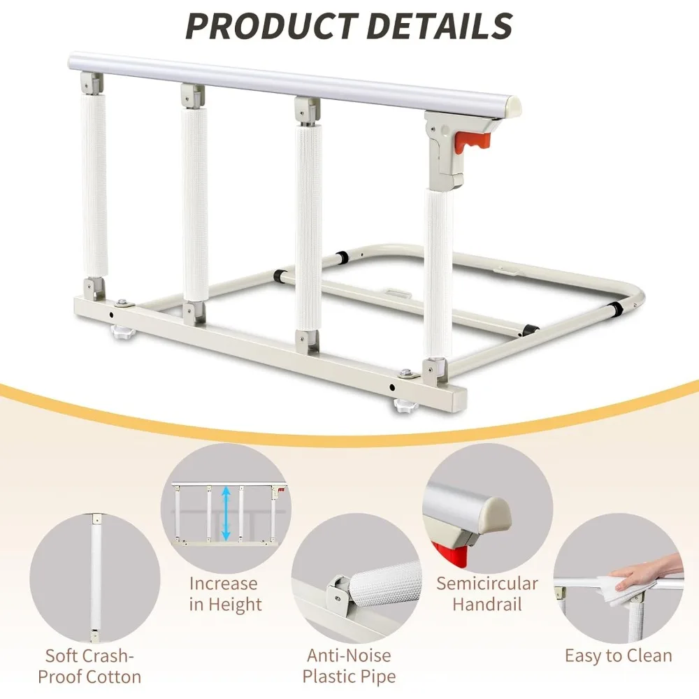 Rail de sécurité de lit pliant pour adultes âgés, poignée d'assistance aux chutes 37x20 pouces avec conception pliable