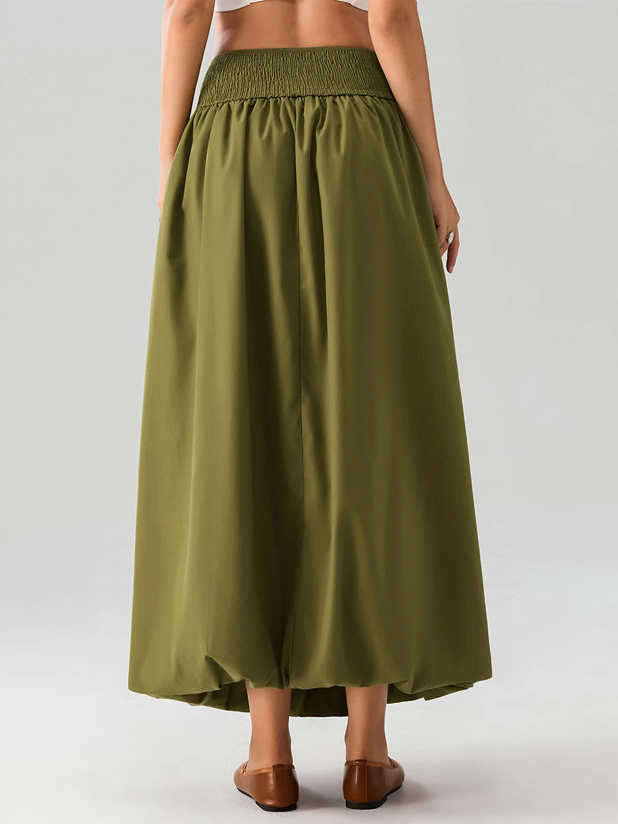 Y2k Women Bubble Maxi Skirt Elastic Low Waist A Line Long Skirt Summer Casual Midi Balloon Lantern Skirt