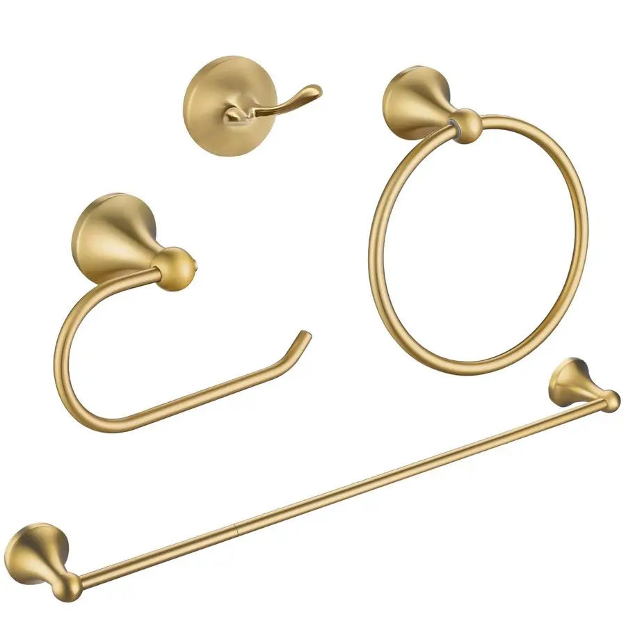 

Gold Bathroom Hardware Set Wall Mounted Gold Accessories Set 4 Pieces Bathroom Hardware Set, 23.6 inch Towel Bar Towel Hook Toil