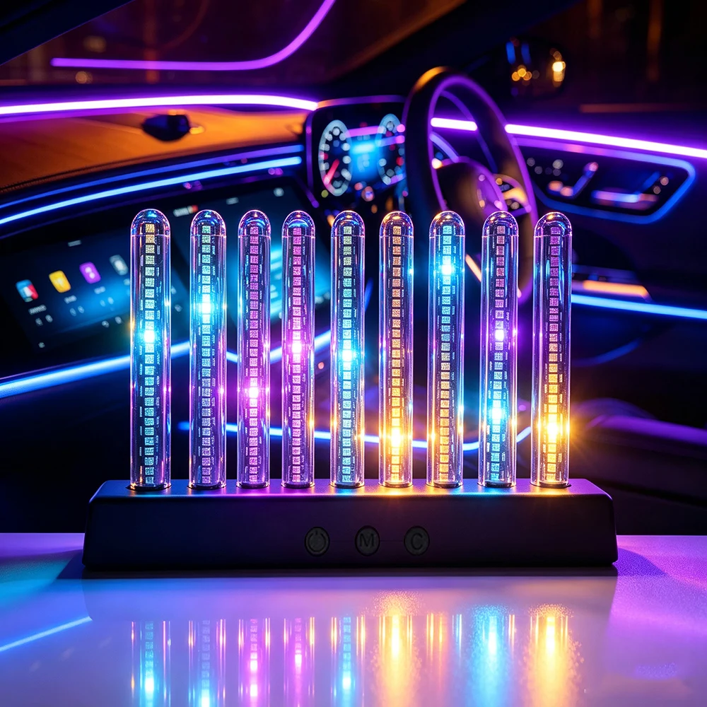 RGB Ambient Light Sound Control Pickup Light Dynamic Gradient Universal Car Air Vent Dashboard Ornament LED Interior Decor Light