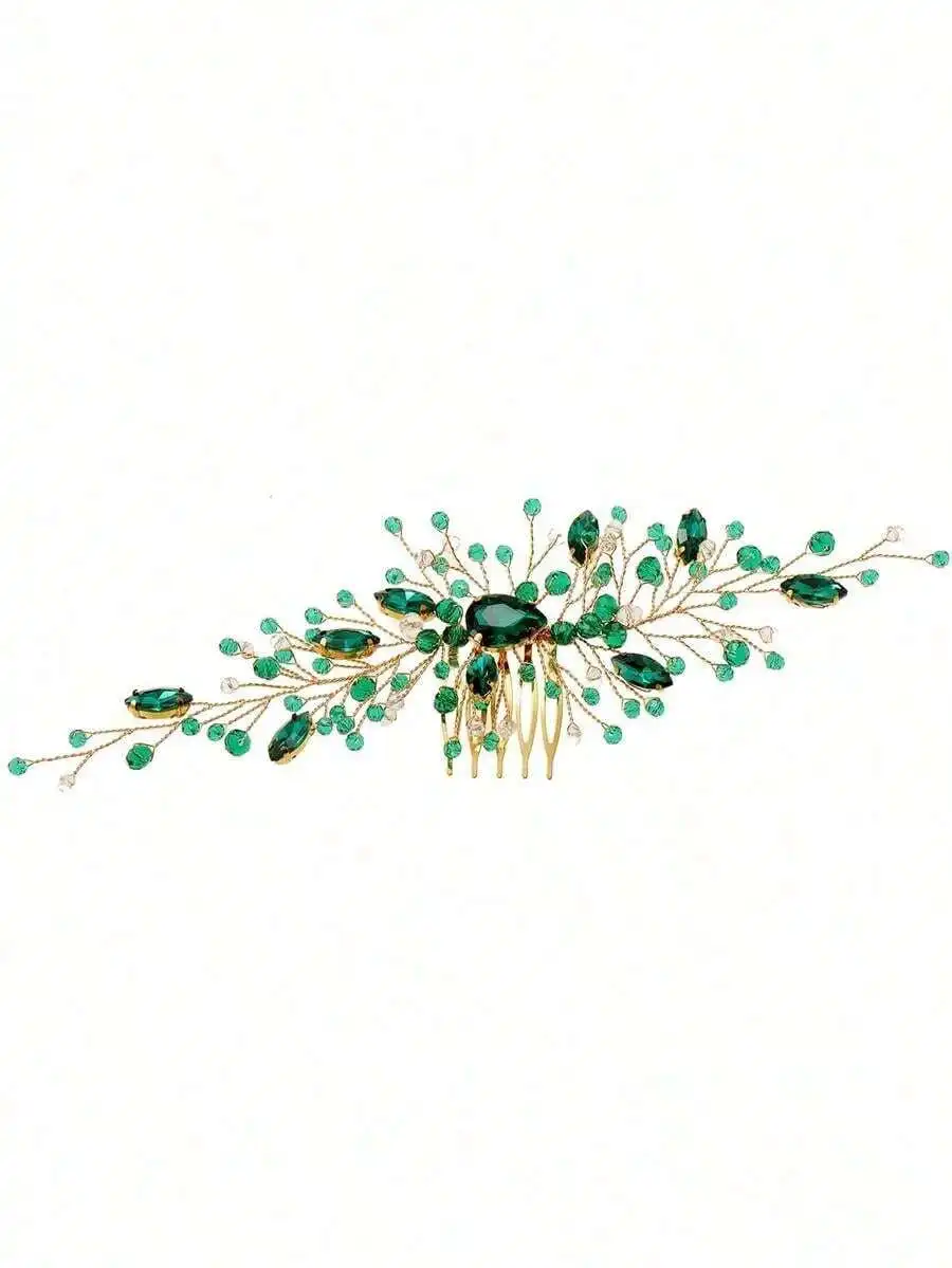 

Elegant Green Glass Hair Comb For Women Wedding Party Bridal Headpiece