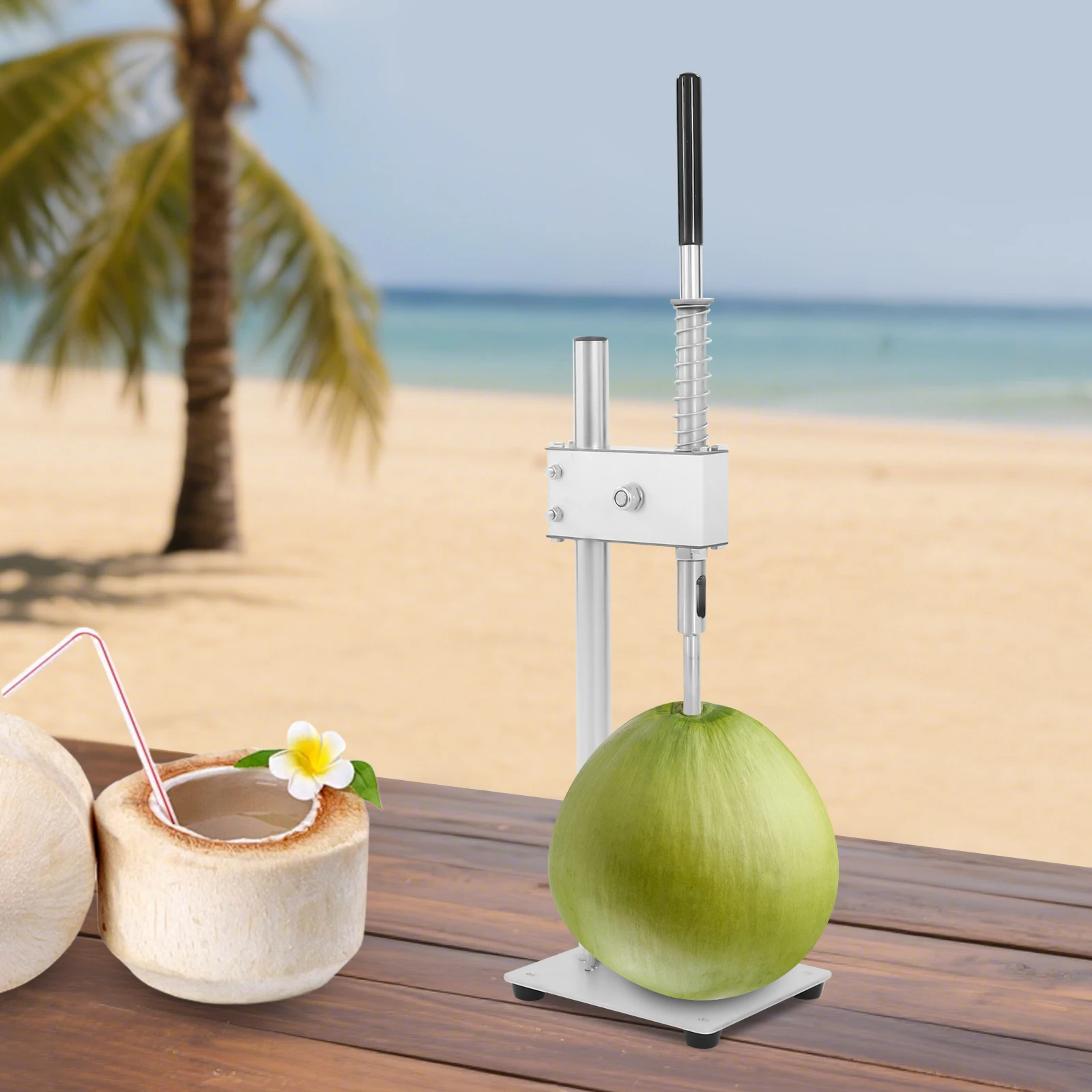 

Adjustable Coconut Opener Kit with a Food-Grade Stainless Steel Blade and 1 Pair Of Gloves Fits Most Coconut Sizes