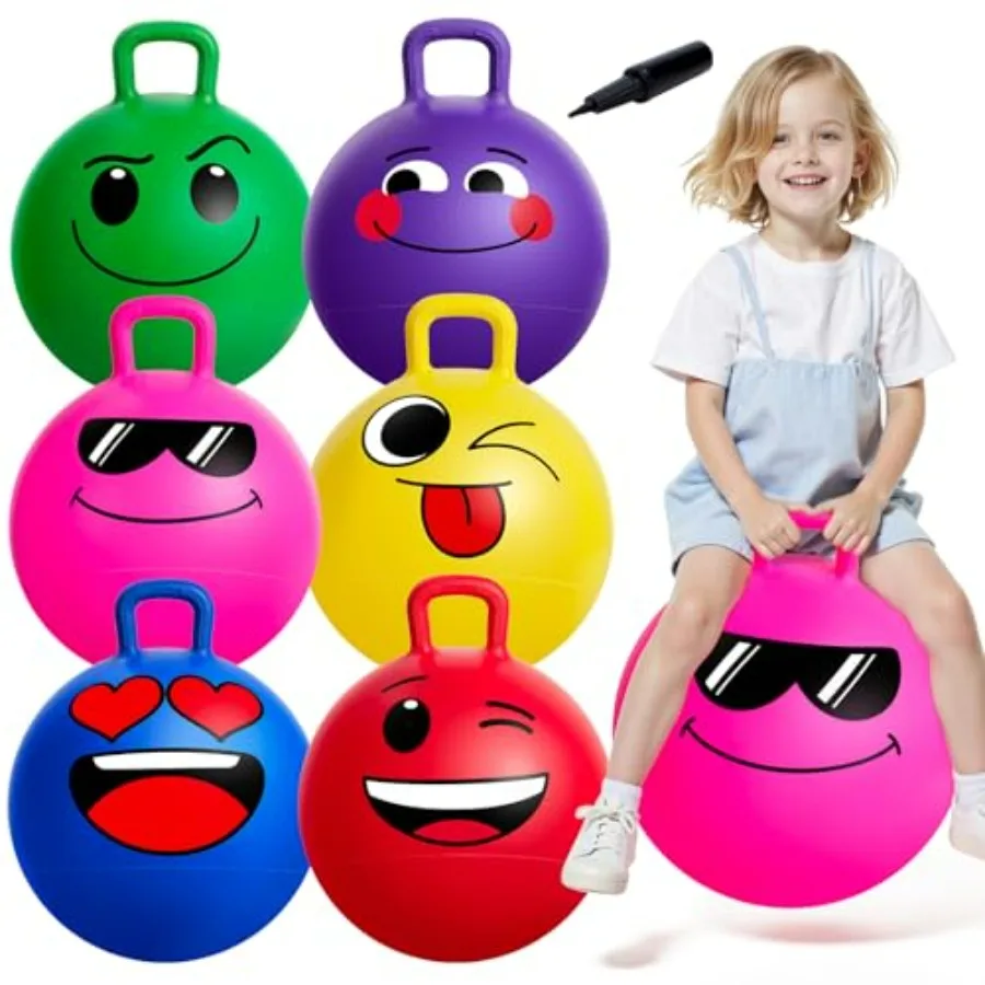 

Inflatable Hopper Ball 6 Pcs Set for 3-8 Years 18 Inch Bouncy Ball with Handle Jumping Hopping Toy with Multiple Colors Pink Bl
