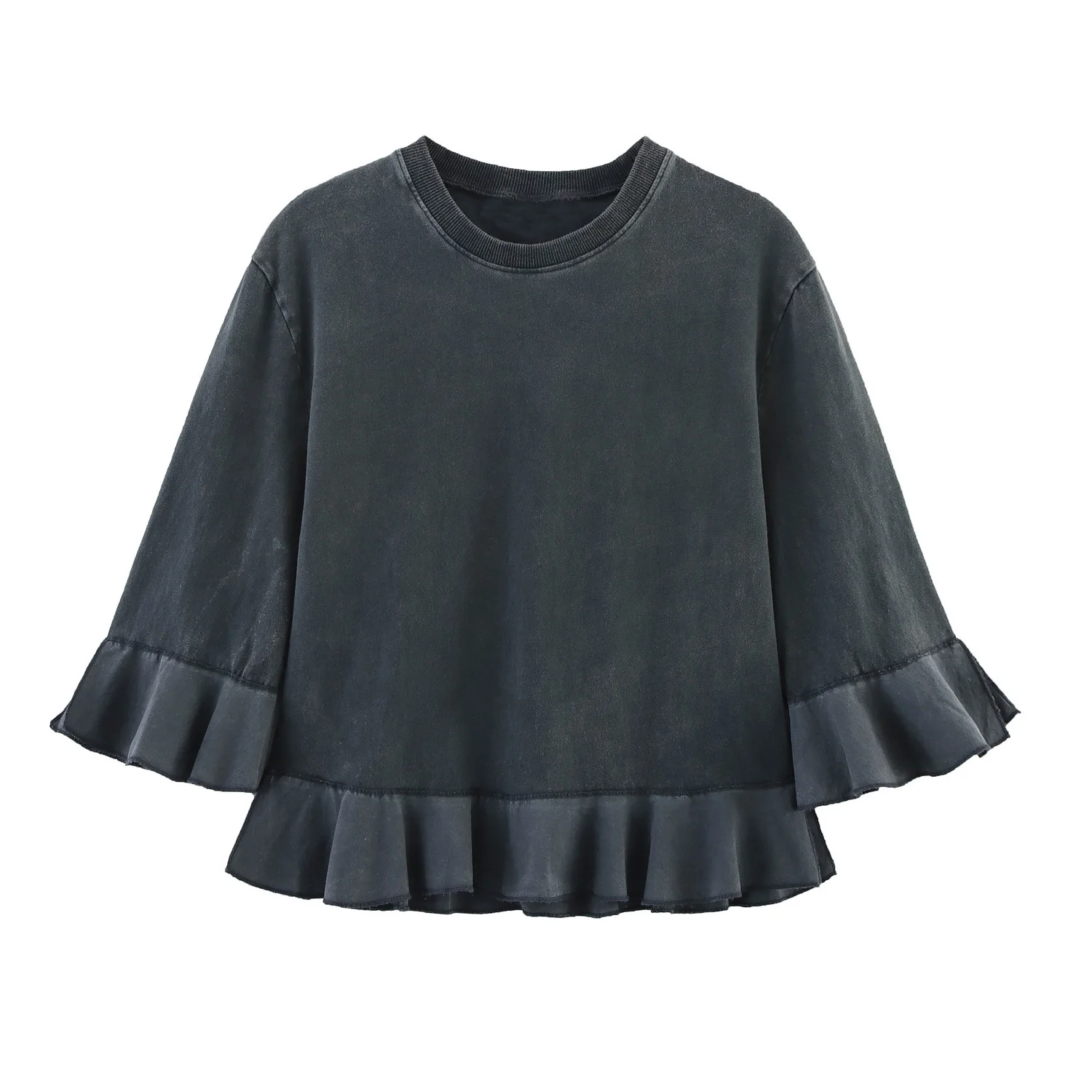 

UNIZERA женская футболка с краями грибка и многослойным декором, свободная летняя новая футболка с короткими рукавами и темпераментом