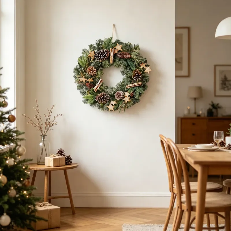 For 2026 New Christmas Wreath Pine Cone Cinnamon Star Holiday Door Hanging Window Decorations Factory Direct Sales