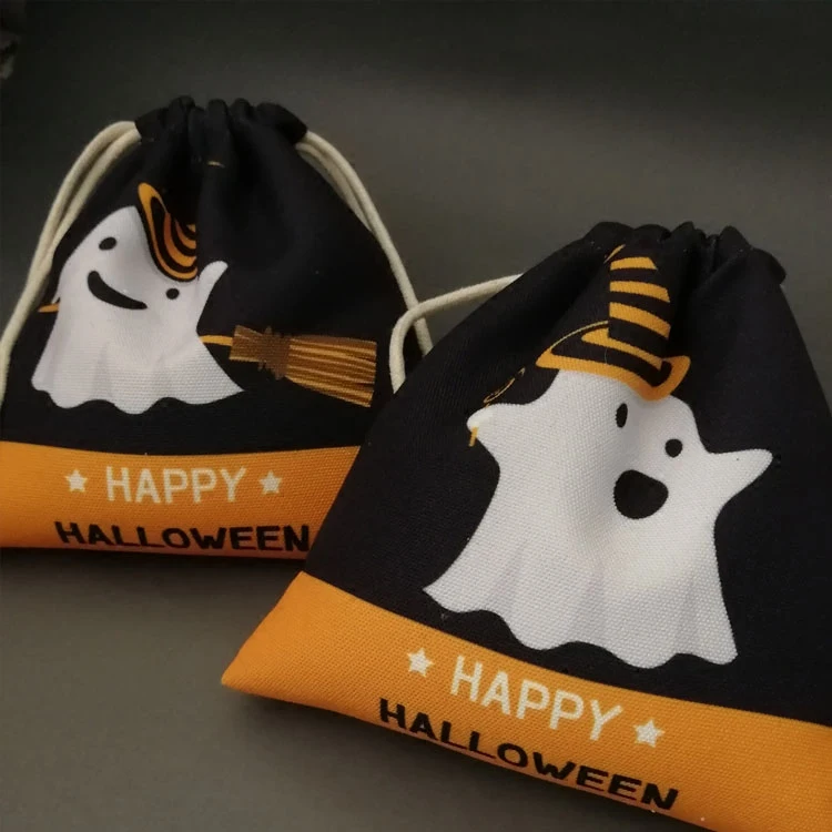 VIKAMA 10pcs Halloween Candy Bags, Cartoon Ghosts, Birthday Party Colorful Printed Gift Bags, Drawstring Design, Simple Storage