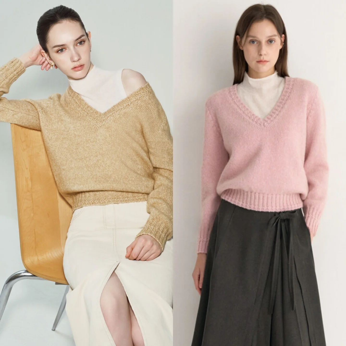 Caldo gilet e maglione lavorato a maglia di lana Set in due pezzi Collo alto Versatile dimagrante Pendolarismo Sle Coreano Faion V-Ne Top