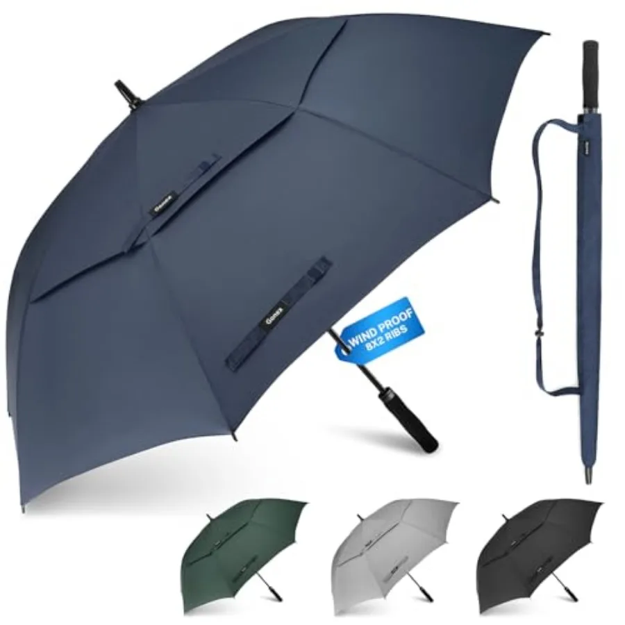 

Windproof Double-ribs Golf Umbrella, / Auto Open Strong 2x8 Ribs Extra Large Double Vented Canopy Waterproof Rain Umbrella with