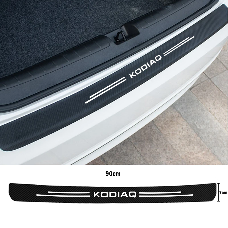 Car Rear Trunk Door Sill Bumper Guard Protector Sticker Strip for Skoda Kodiaq NS7 Logo Carbon Fiber Leather Anti Scratch Decal