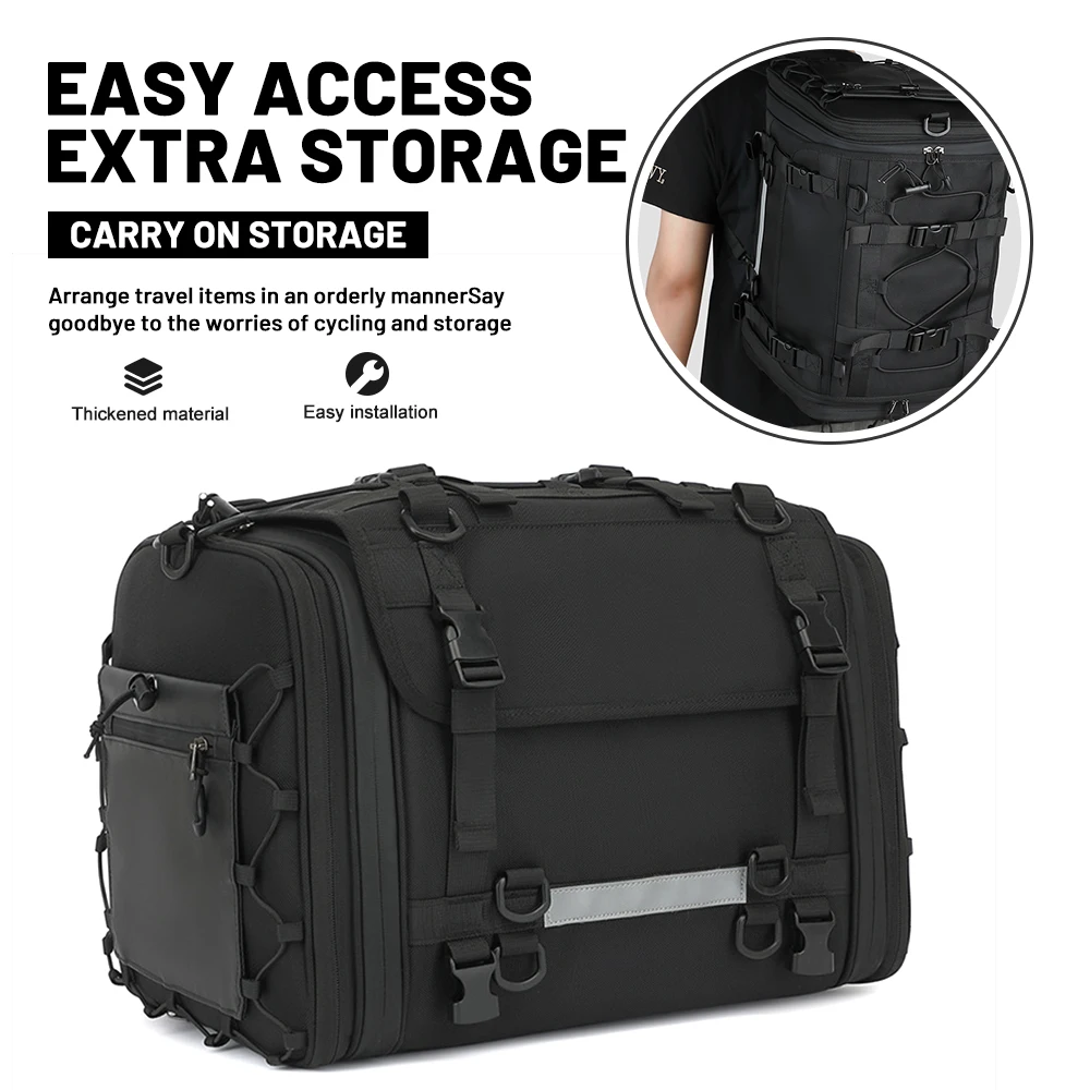 Rack and Seat Compatible Long Haul Motorcycle Touring Rear Bag High Capacity New Motorbike Travel Luggage Gear