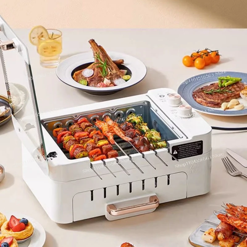 220V 2-Layer Electric Rotating Barbecue Skewer Machine, Household Non-Stick Grill, Automatic Rotating BBQ Cooker