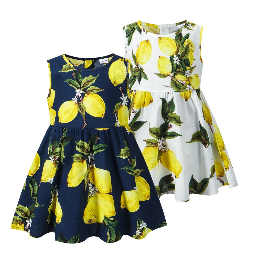Summer Outfits Toddler Dress Kids Clothes Girl Korean Cute Lemon Print Sleeveless Cotton Beach Baby Dresses Clothing BC2419-1