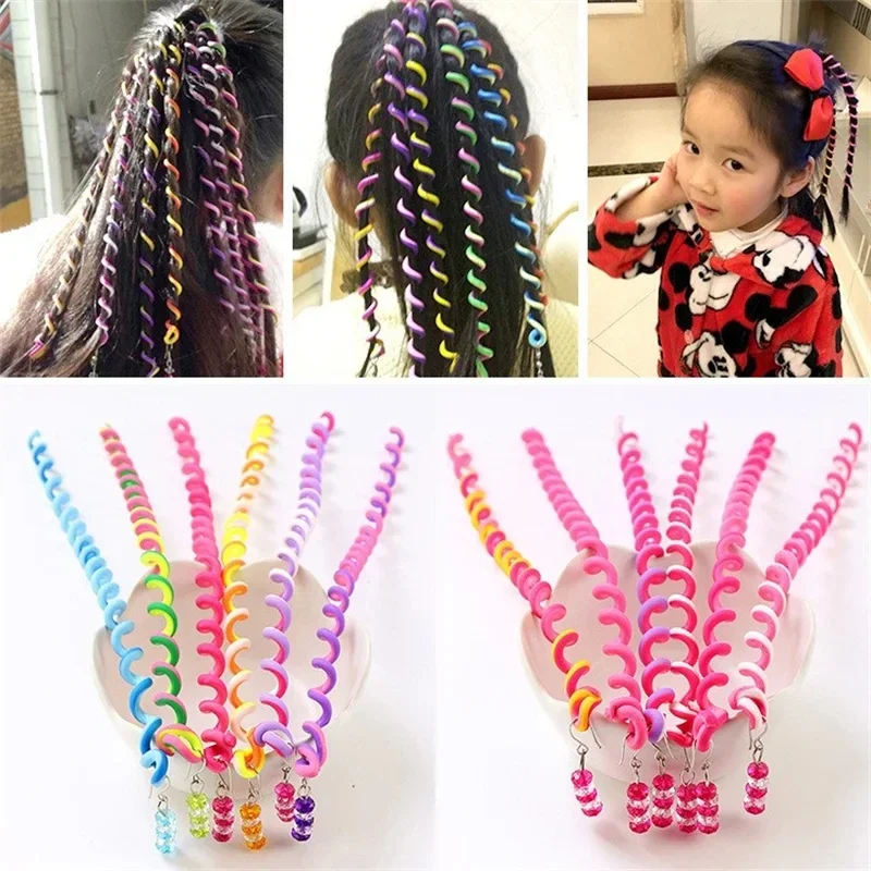 Bigoudi arc-en-ciel mignon pour fille, outils de coiffure, rouleau de tresse d'entretien, accessoire de cheveux de princesse, lot de 6 pièces