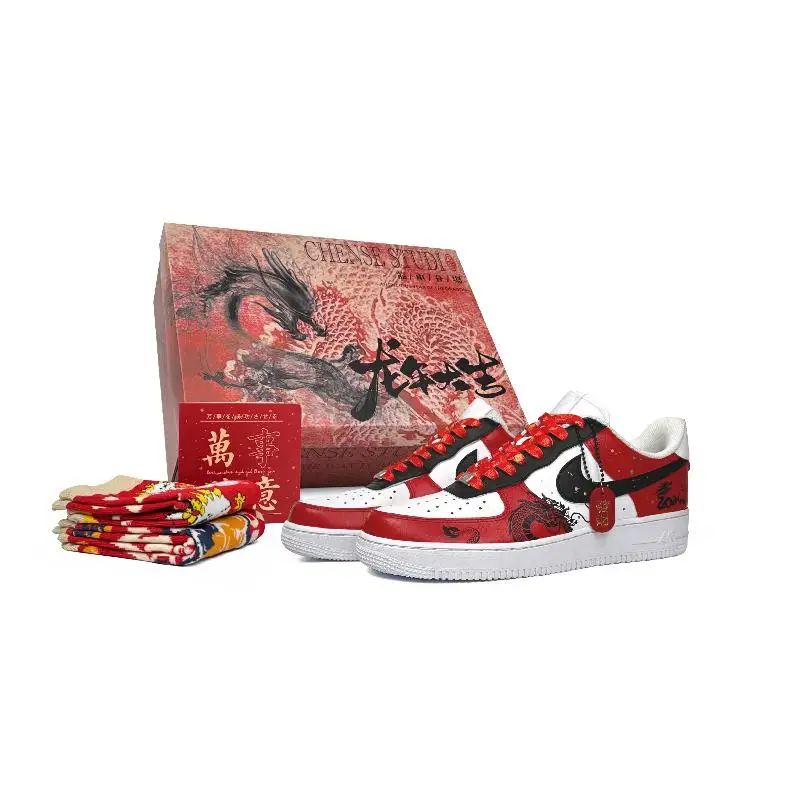 

[Custom Wanshi Xinglong Men's S-BOX]Nike Air Force 1 Low-Top Skateboard Shoes Men's Red White
