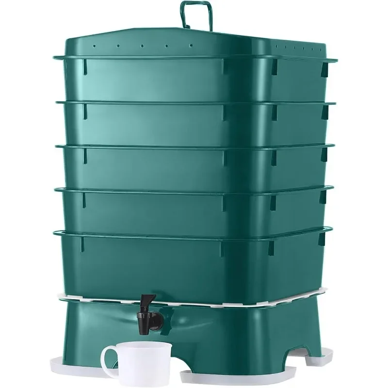

Plus 5 – Tray Worm Composter -Dark Green,Sustainable Design for Both Indoor & Outdoor, Worm Compost Bin for Vermicomposting NEW