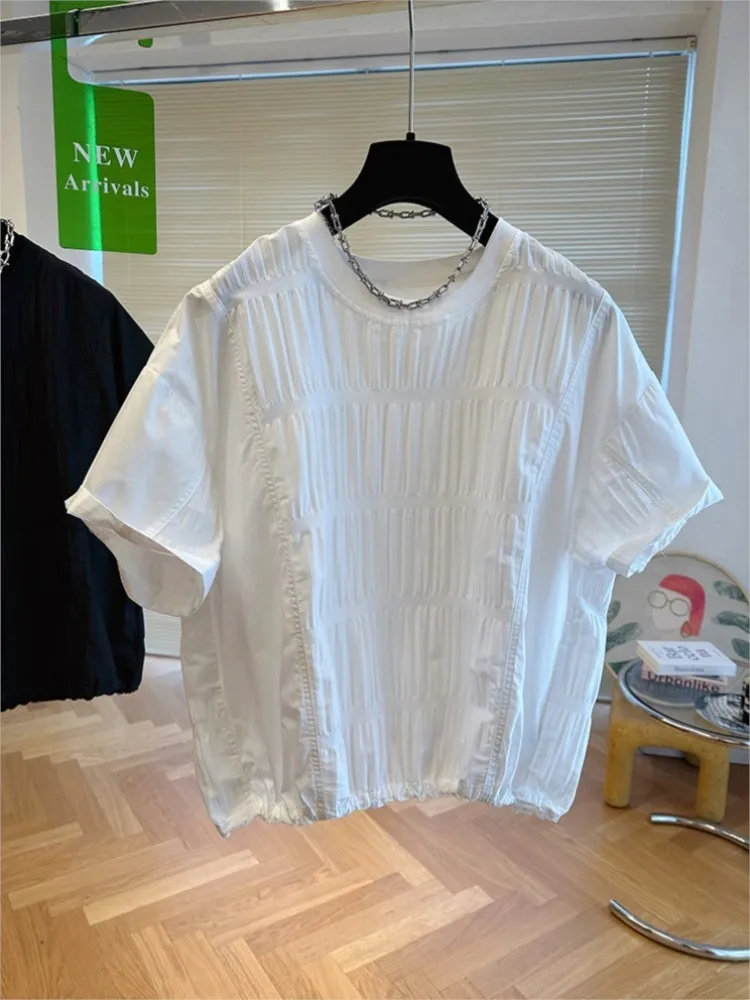 نفخة الأكمام شيك طيات س الرقبة دمية قميص الكورية الحلو البلوز القمم الصيف بلوزات على الموضة الجديدة kamas De Mujer