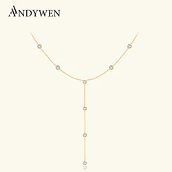 ANDYWEN 925 Sterling Silver Gold CZ Zircon Charm Long Chain Choker Necklace 2023 Luxury Fine Jewelry Wedding Jewels