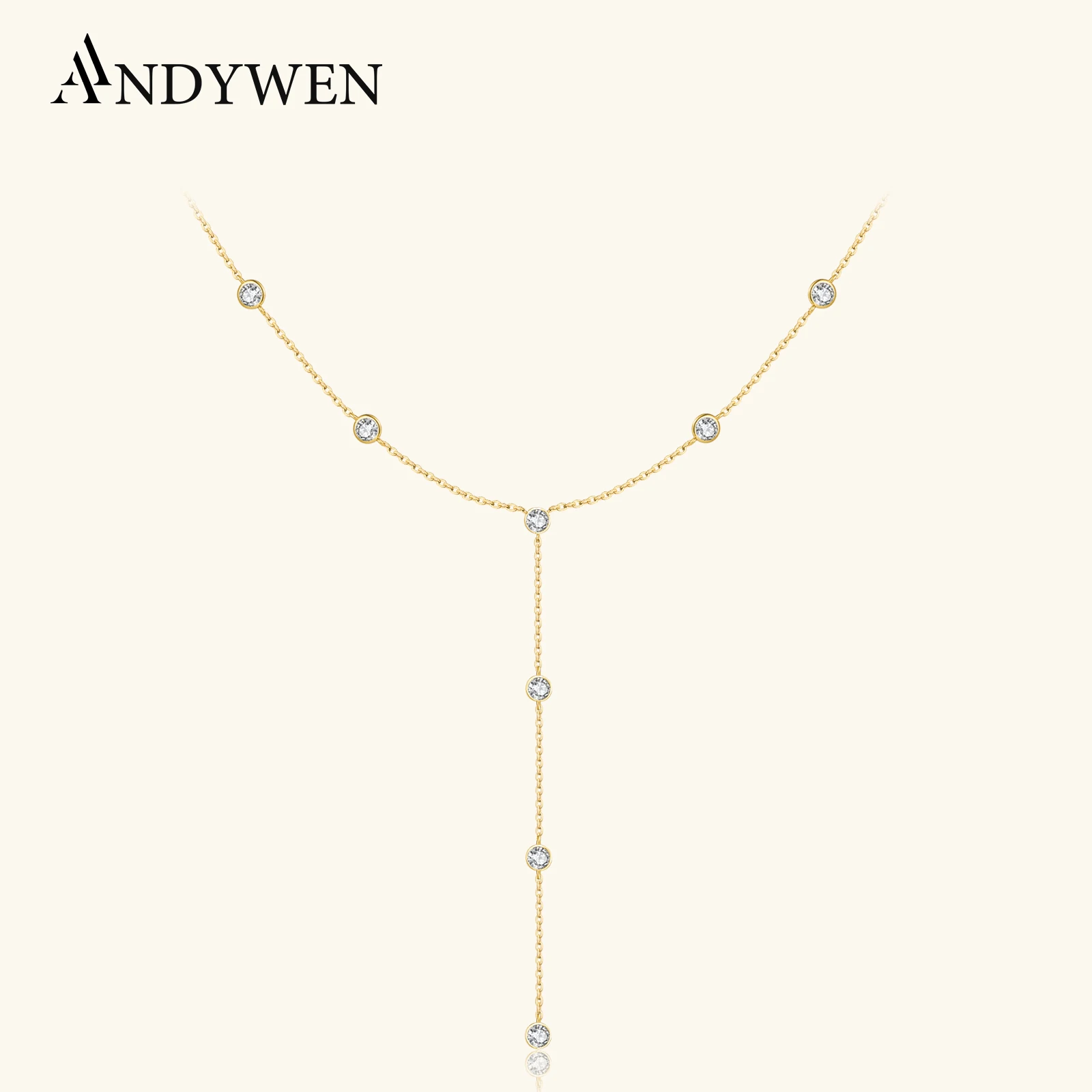 ANDYWEN 925 Sterling Silver Gold CZ Zircon Charm Long Chain Choker Necklace 2023 Luksusowa biżuteria ślubna